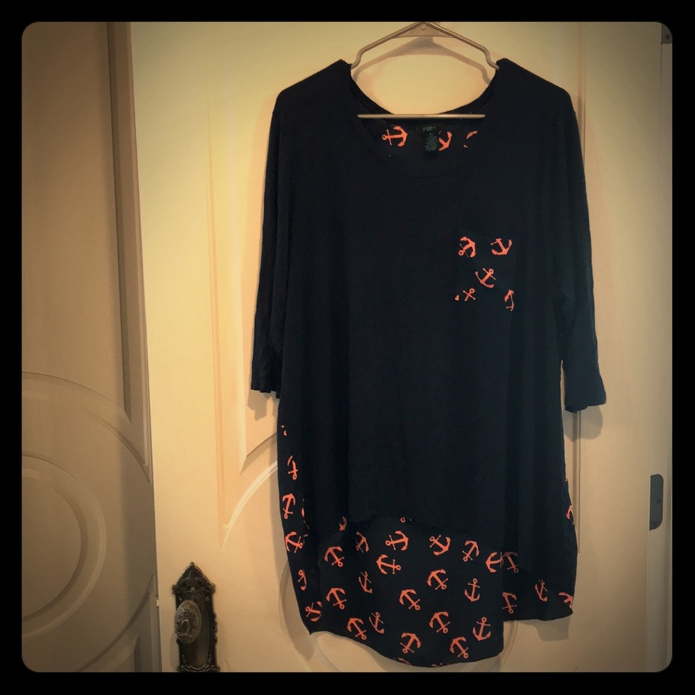 Rue 21 2x navy and coral nautical anchor hi lo top